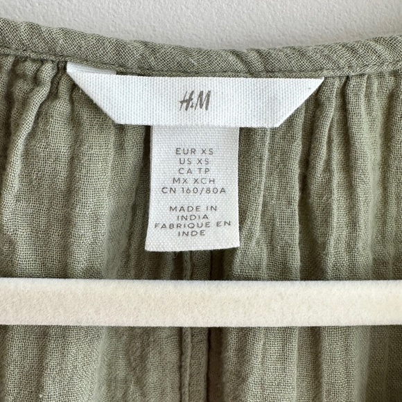 H&M Tunic Dress, Khaki Green, 100% Cotton Long Sleeve Shirt Dress, Size XS - Picture 13 of 16